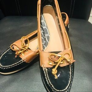 Navy Sperry Patent Leather Boat Shoes